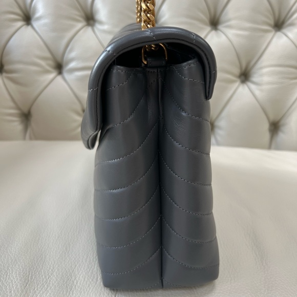 NWT Saint Laurent LouLou Storm Gray Leather Medium Shoulder Bag Gold HW - Picture 8 of 13